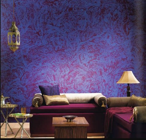 Purple Royal Texture Paint Design In A Stylish Living Room 